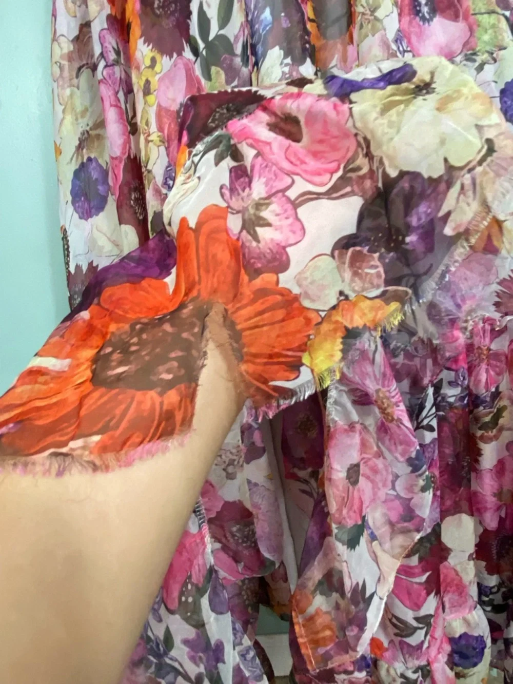 Mac Duggal Asymmetrical Ruffled Halter Gown Floral Maxi Dress Size 4 - Picture 13 of 13